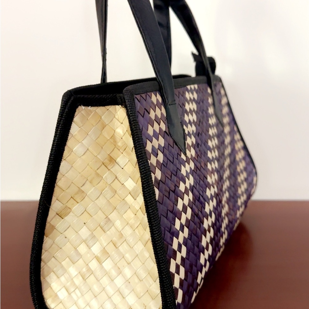 Elegant Black and Cream Woven Tote Bag